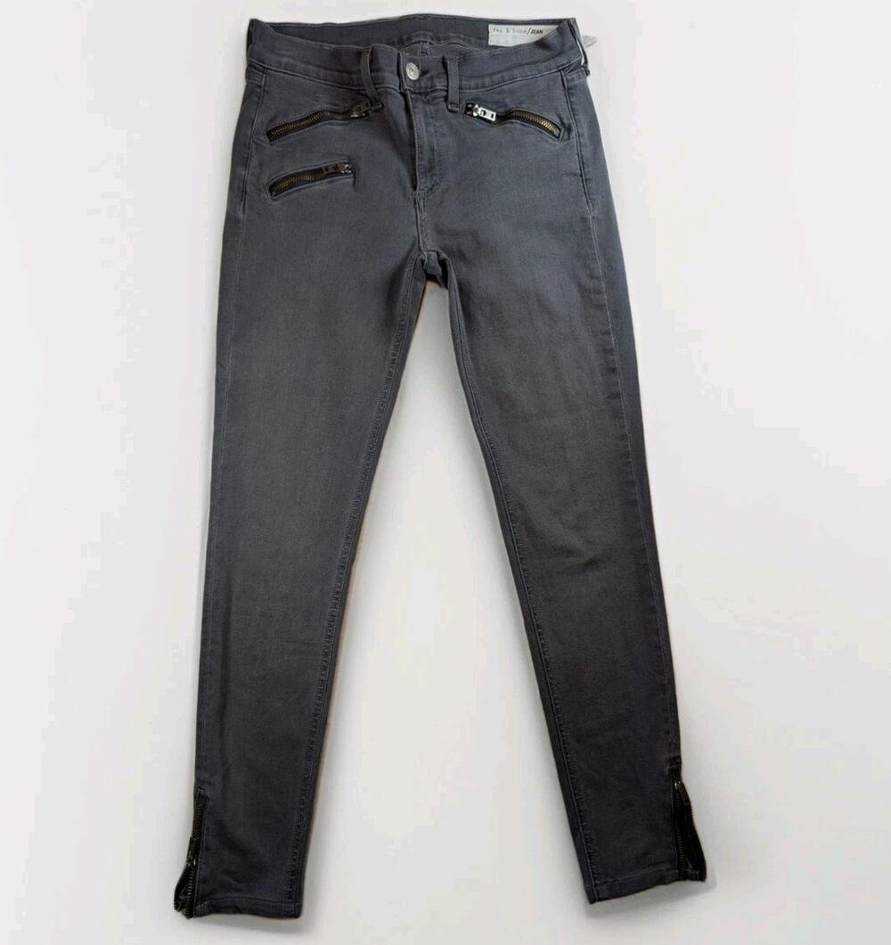 Women’s rag & bone Skinny Ankle Jeans Gray Zip Detail 28 City Edgy Baddie